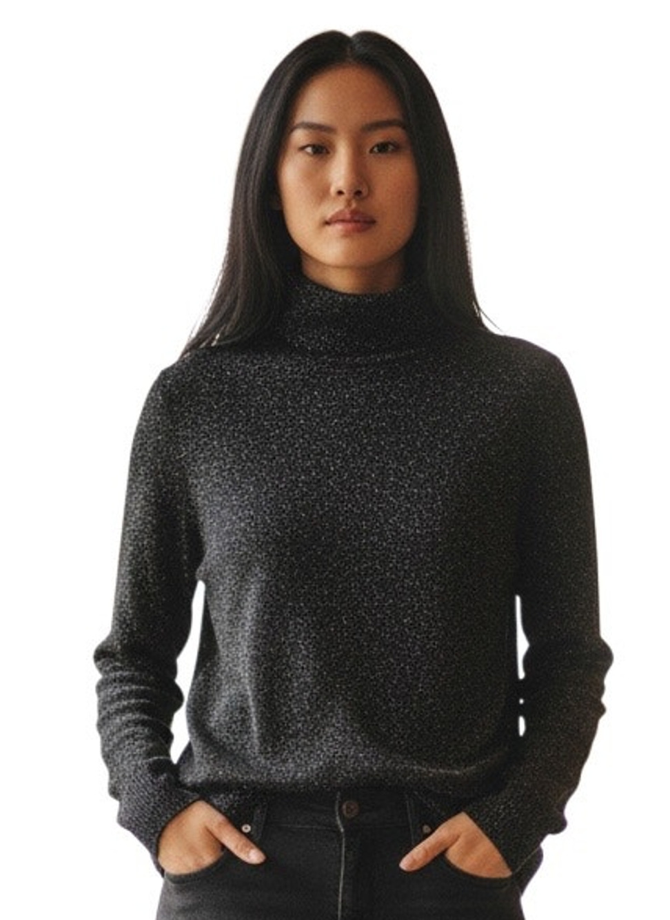 Eileen Fisher $298 Long Sleeve Metalic Wool Blend Turtleneck Top Size XL